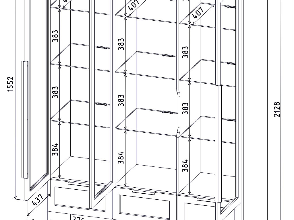 Шкаф с витриной (с подсветкой)    КТ-ШВ3