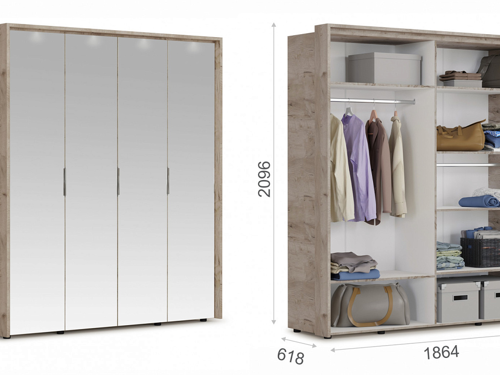 Распашной шкаф 4дв (4 зерк) с порталом   